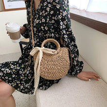 Load image into Gallery viewer, Hand-Woven Straw Moon Shape Bag with Lace Bow for Women - MELLIROE