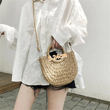 Load image into Gallery viewer, Summer Handmade Moon Shaped Beach Straw Bag for Women - MELLIROSE