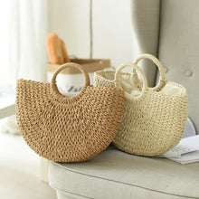 Load image into Gallery viewer, Summer Handmade Moon Shaped Beach Straw Bag for Women - MELLIROSE