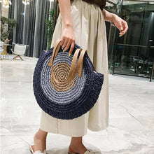 Load image into Gallery viewer, Bohemian style straw shoulder bag with cell phone pocket