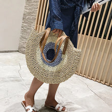 Load image into Gallery viewer, Good Vibes Only woven beach tote bag with knitting pattern