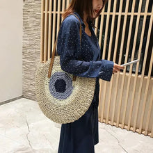 Load image into Gallery viewer, Bohemian style straw shoulder bag with cell phone pocket