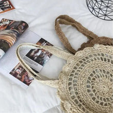 Load image into Gallery viewer, Large bohemian knitted tote bag with zipper closure
