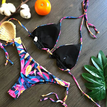 Load image into Gallery viewer, Neon Leaves Brazilian Bandage Style Bikini Mellirose