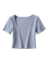 Load image into Gallery viewer, Women’s Square Neck Ribbed Crop T-Shirt – Short Sleeve Summer Top - Mellirose
