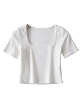 Load image into Gallery viewer, Women’s Square Neck Ribbed Crop T-Shirt – Short Sleeve Summer Top - Mellirose