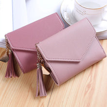Load image into Gallery viewer, Fashion leather tassel mini wallet in solid pattern