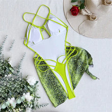 Load image into Gallery viewer, Snake Print Cutout Monokini – Backless, Cross-Strap One-Piece Mellirose