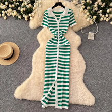 Load image into Gallery viewer, Button Down Striped Bodycon Knit Maxi Dress