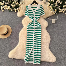 Load image into Gallery viewer, Button Down Striped Bodycon Knit Maxi Dress Mellirose