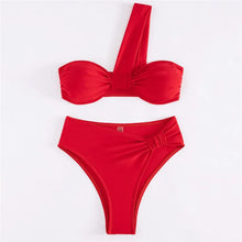 Load image into Gallery viewer, One-Shoulder Brown Bikini
