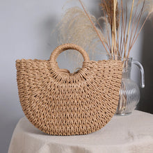 Load image into Gallery viewer, Summer Handmade Moon Shaped Beach Straw Bag for Women - MELLIROSE