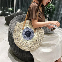 Load image into Gallery viewer, Bohemian style straw shoulder bag with cell phone pocket