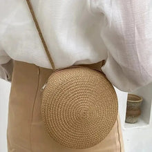 Load image into Gallery viewer, Woven rattan mini crossbody bag in circular shape