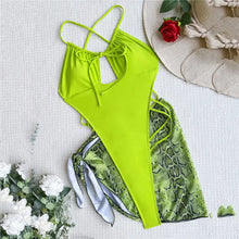 Load image into Gallery viewer, Snake Print Cutout Monokini – Backless, Cross-Strap One-Piece Mellirose