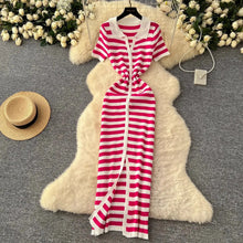 Load image into Gallery viewer, Button Down Striped Bodycon Knit Maxi Dress Mellirose