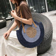 Load image into Gallery viewer, Bohemian style straw shoulder bag with cell phone pocket