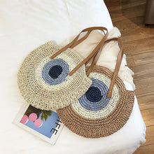 Load image into Gallery viewer, Good Vibes Only woven beach tote bag with knitting pattern