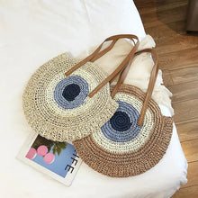 Load image into Gallery viewer, Good Vibes Only woven beach tote bag with knitting pattern
