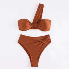 Load image into Gallery viewer, One-Shoulder Brown Bikini Mellirose