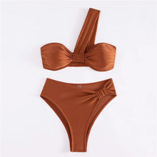 Load image into Gallery viewer, One-Shoulder Brown Bikini