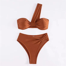 Load image into Gallery viewer, One-Shoulder Brown Bikini Mellirose