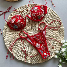 Load image into Gallery viewer, Shiny Flower Embroidered Bikini Mellirose