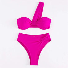 Load image into Gallery viewer, One-Shoulder Brown Bikini