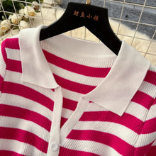 Load image into Gallery viewer, Button Down Striped Bodycon Knit Maxi Dress