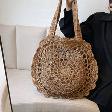 Load image into Gallery viewer, Large bohemian knitted tote bag with zipper closure