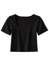Load image into Gallery viewer, Women’s Square Neck Ribbed Crop T-Shirt – Short Sleeve Summer Top - Mellirose