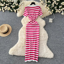 Load image into Gallery viewer, Button Down Striped Bodycon Knit Maxi Dress