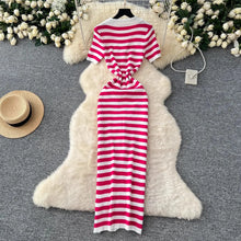 Load image into Gallery viewer, Button Down Striped Bodycon Knit Maxi Dress Mellirose