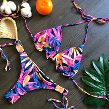 Load image into Gallery viewer, Neon Leaves Brazilian Bandage Style Bikini Mellirose
