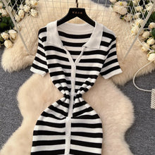 Load image into Gallery viewer, Button Down Striped Bodycon Knit Maxi Dress Mellirose