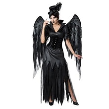 Load image into Gallery viewer, Angel of Death costume with wings and hat
Witch-style Angel of Death Halloween costume
Black angel wings and spooky hat costume
Dark angel costume with flowing dress for Halloween
Haunting angel of death costume for cosplay events