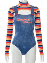 Load image into Gallery viewer, Chucky bodysuit costume for Halloween
Trendy Chucky costume with letter print
High-stretch bodysuit with turtleneck collar
Polyester Chucky costume with snug fit
Halloween costume bodysuit for Chucky fans