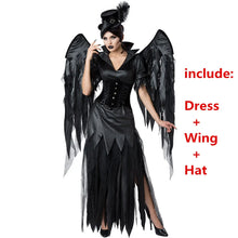 Load image into Gallery viewer, Angel of Death costume with wings and hat
Witch-style Angel of Death Halloween costume
Black angel wings and spooky hat costume
Dark angel costume with flowing dress for Halloween
Haunting angel of death costume for cosplay events
