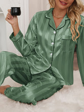 Load image into Gallery viewer, Elegant striped long-sleeved button-up shirt pajama set

