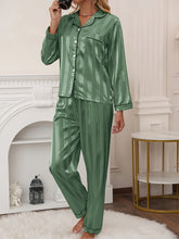 Load image into Gallery viewer, Elegant striped long-sleeved button-up shirt pajama set
