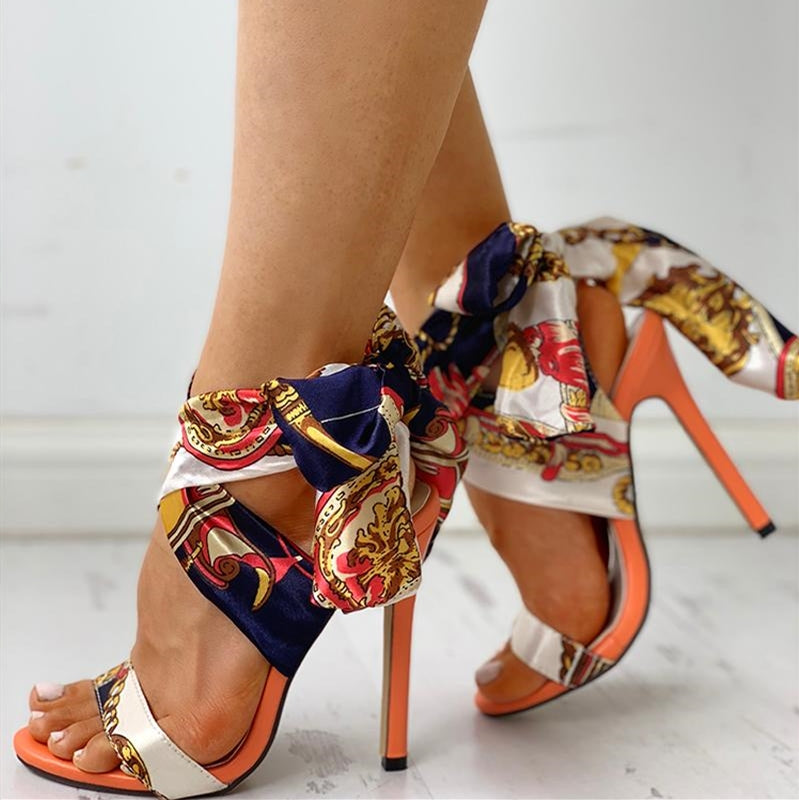 Show Out Bow high heel open-toe sandals with mesh