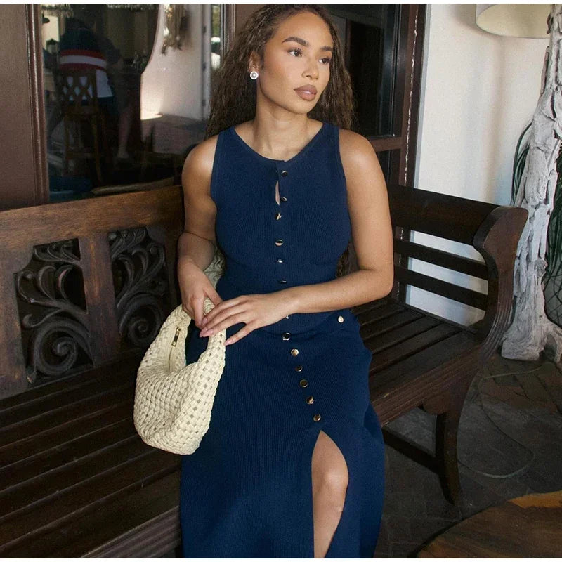 Riviera Knit Button-Up Dress