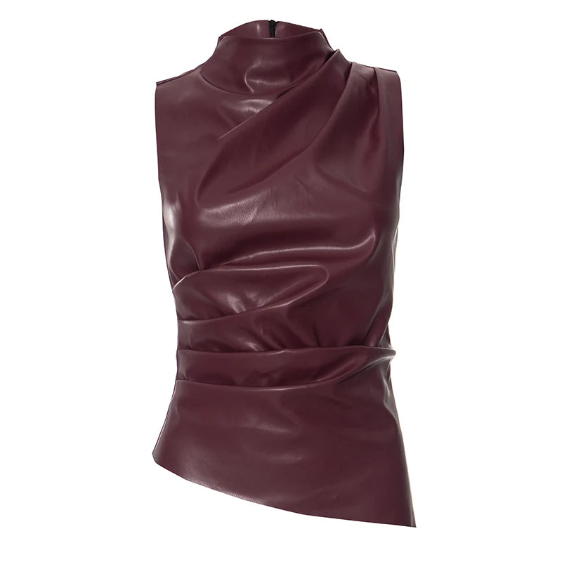Women's vintage PU sleeveless tank top - MELLIROSE
