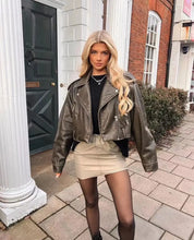 Load image into Gallery viewer, Women's vintage PU leather biker jacket - MELLIROSE
