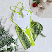 Load image into Gallery viewer, Snake Print Cutout Monokini – Backless, Cross-Strap One-Piece
