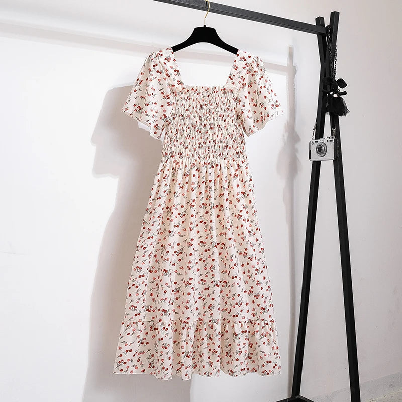 Spring Breeze Floral Chiffon Midi Dress