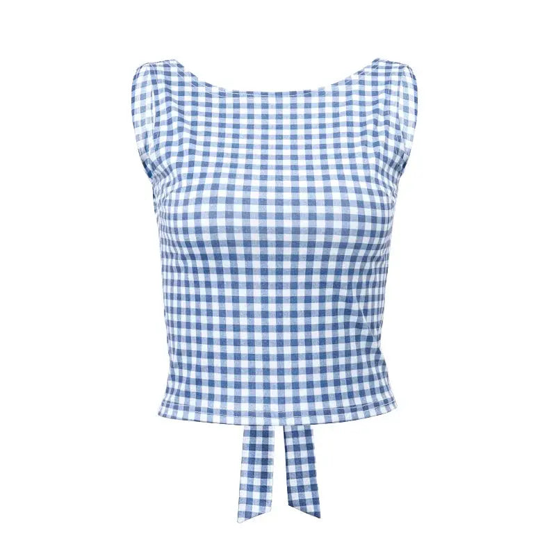 Plaid Bow Backless Crop Top Mellirose
