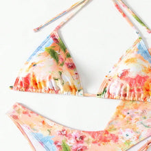 Load image into Gallery viewer, 4-Piece Floral Micro Bikini Set – Thong, Crop Top &amp; Skirt Cover-Up
