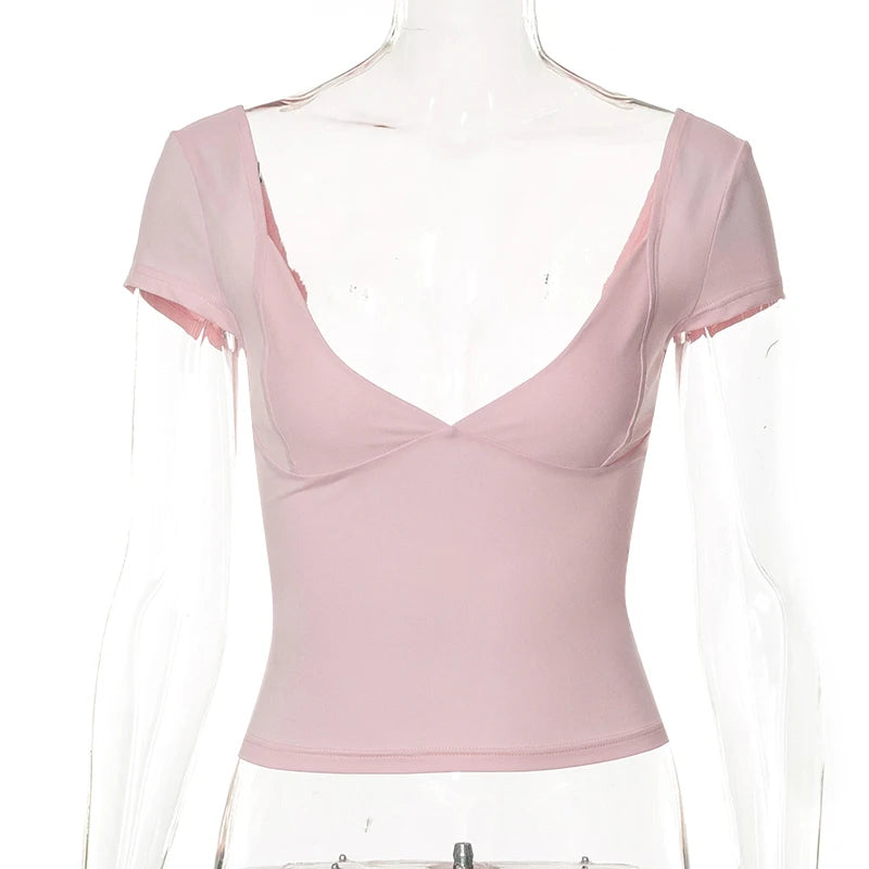 Sexy V-Neck Long Sleeve T-Shirt for Women – Slim Summer Streetwear - Mellirose