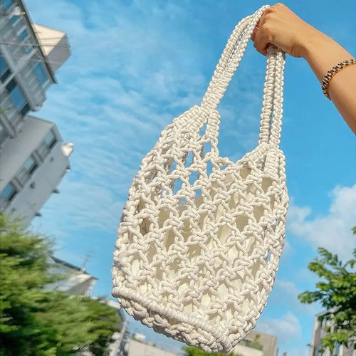 Knitted bucket rope bag with durable handles for women - MELLIROSE